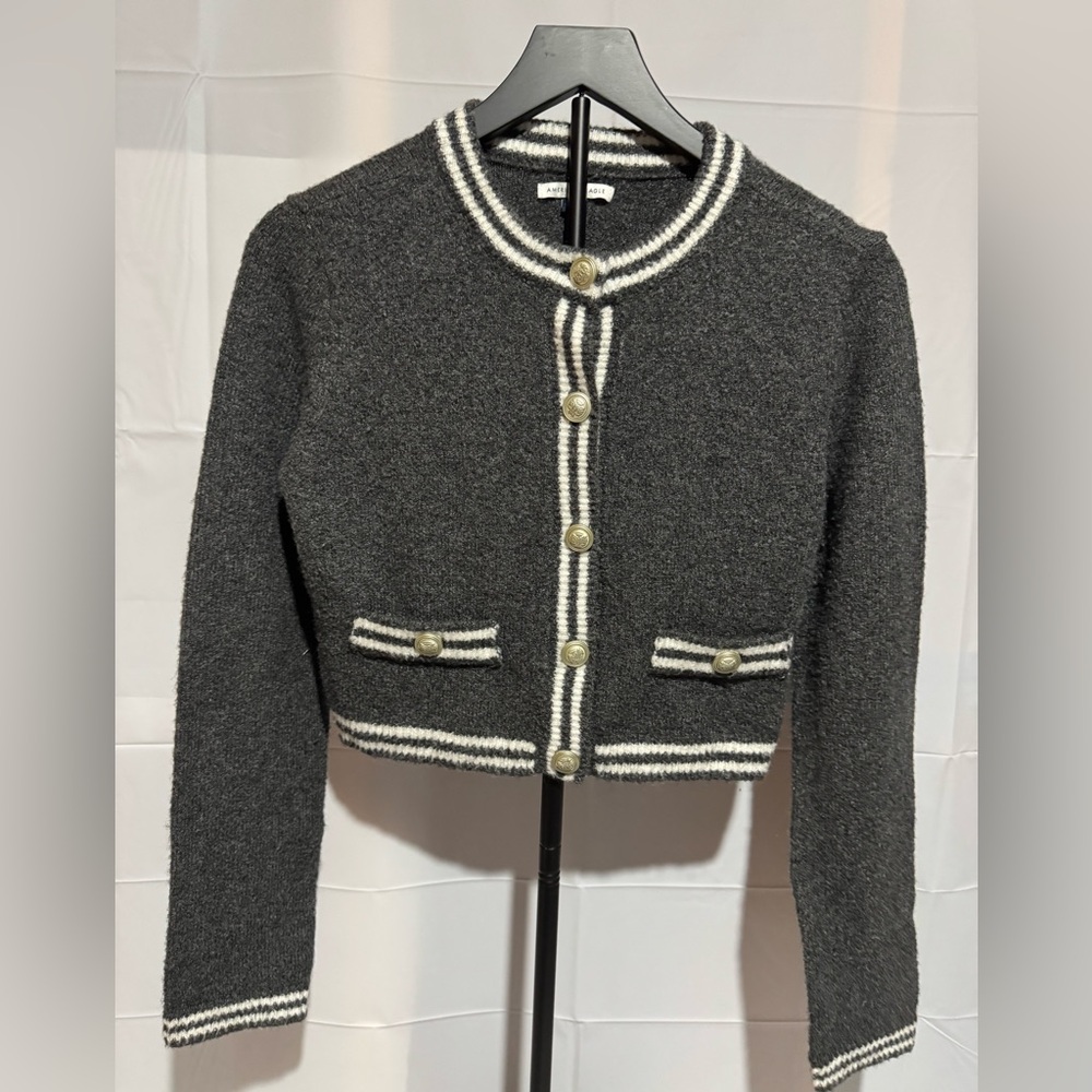 Women’s American Eagle Front Button Cropped Cardigan Size X-Small Gray/White